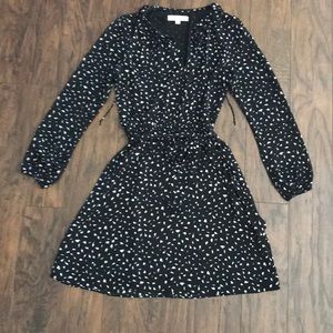 Loft long sleeve tie waist dress Black & White 4